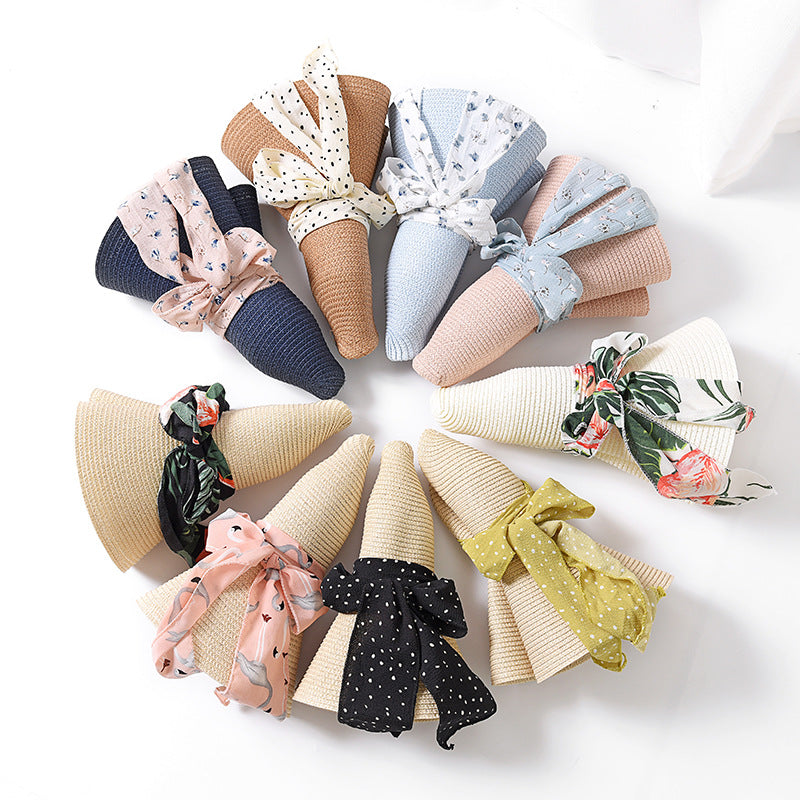 Women's chiffon ribbon straw hat