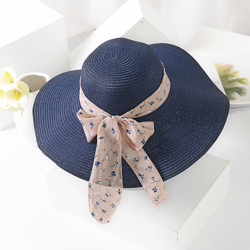 Women's chiffon ribbon straw hat