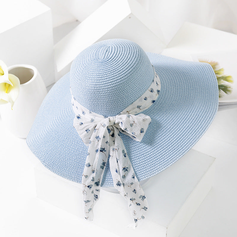 Women's chiffon ribbon straw hat