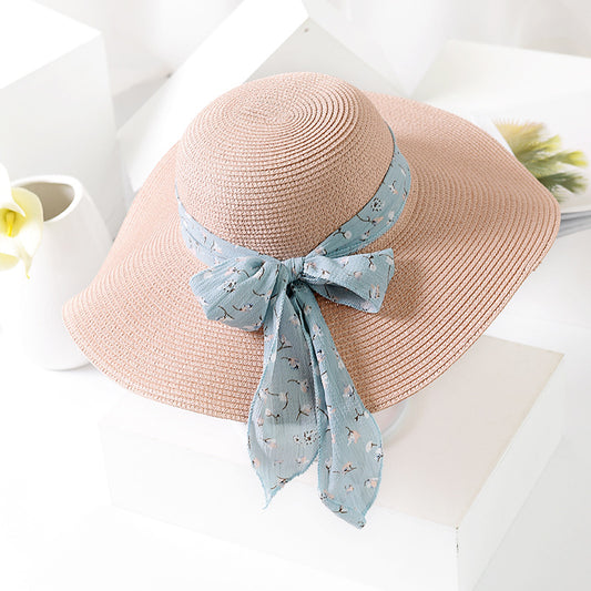 Women's chiffon ribbon straw hat