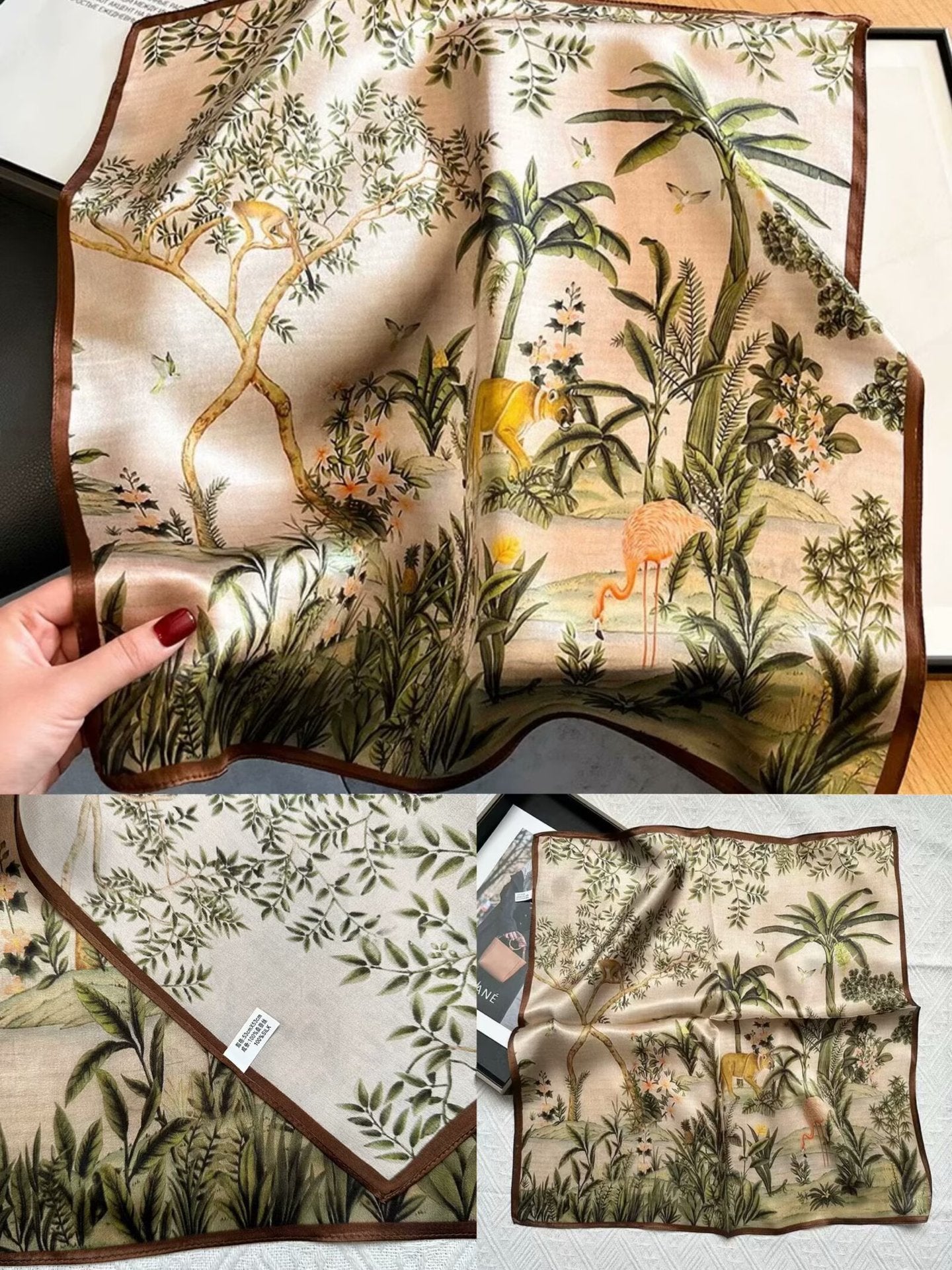 2025 autumn female cashew flower small square silk scarf / High-end neckband accessories & decoration