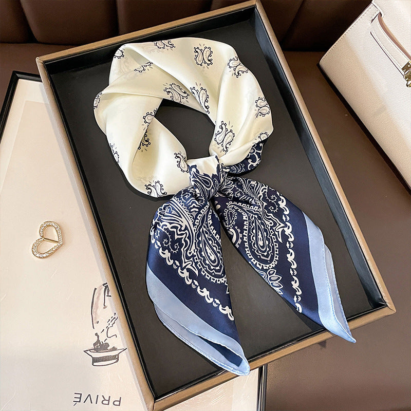 2025 autumn female cashew flower small square silk scarf / High-end neckband accessories & decoration