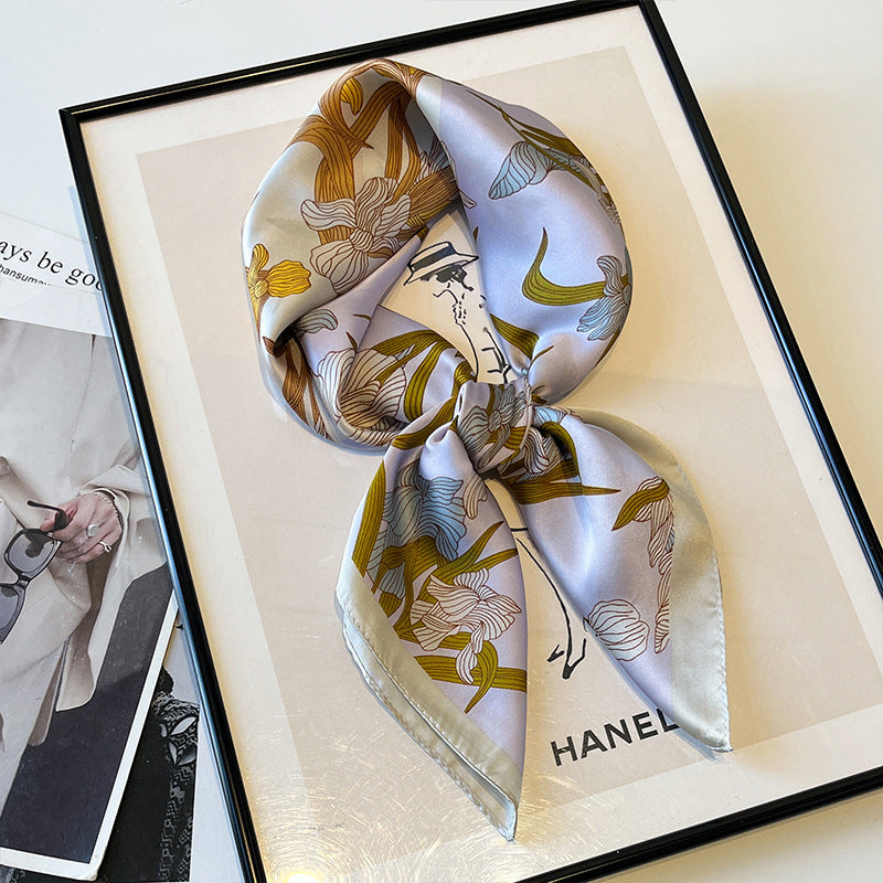 2025 autumn female cashew flower small square silk scarf / High-end neckband accessories & decoration