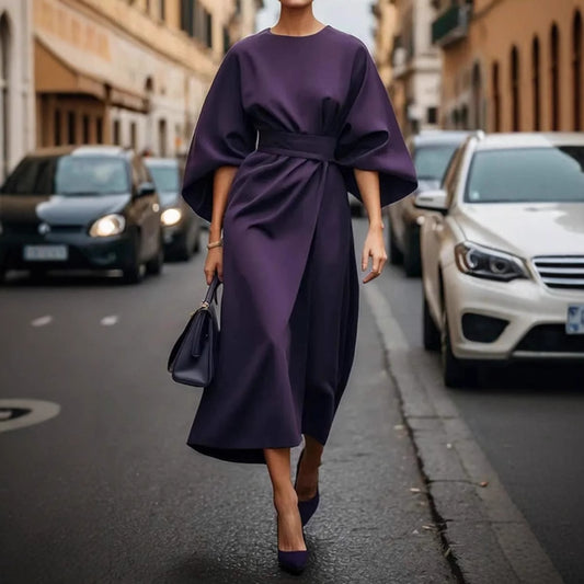 👗Elegantes Fledermausärmel-Maxikleid in Unifarbe
