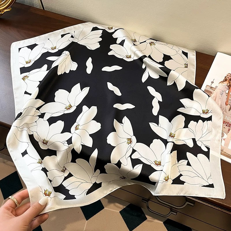 2025 autumn female cashew flower small square silk scarf / High-end neckband accessories & decoration