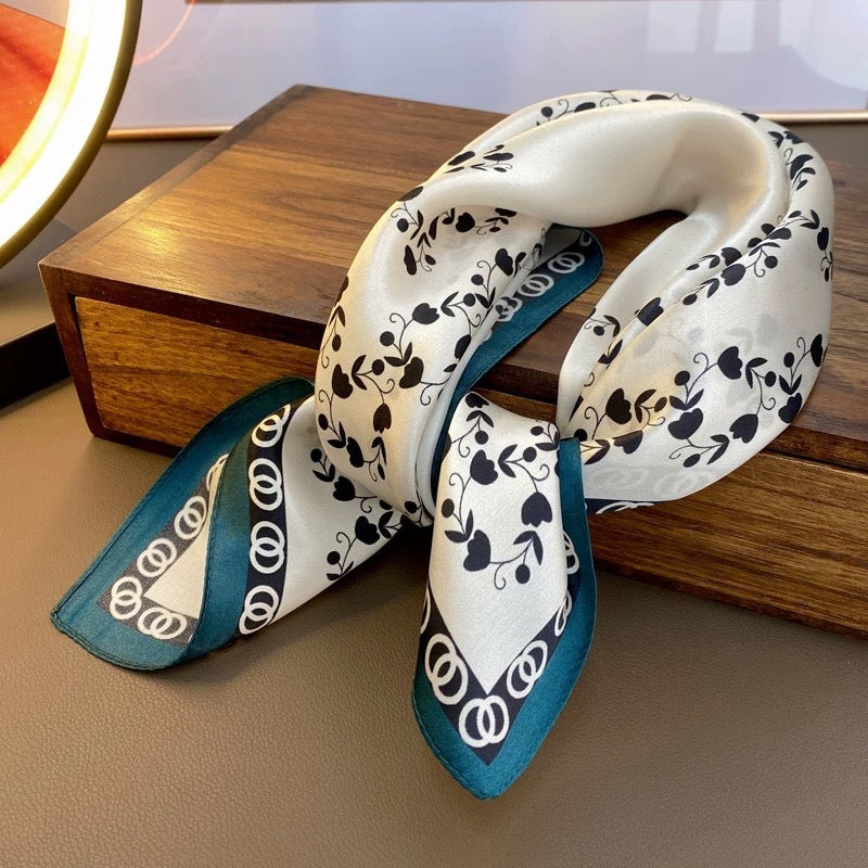 2025 autumn female cashew flower small square silk scarf / High-end neckband accessories & decoration