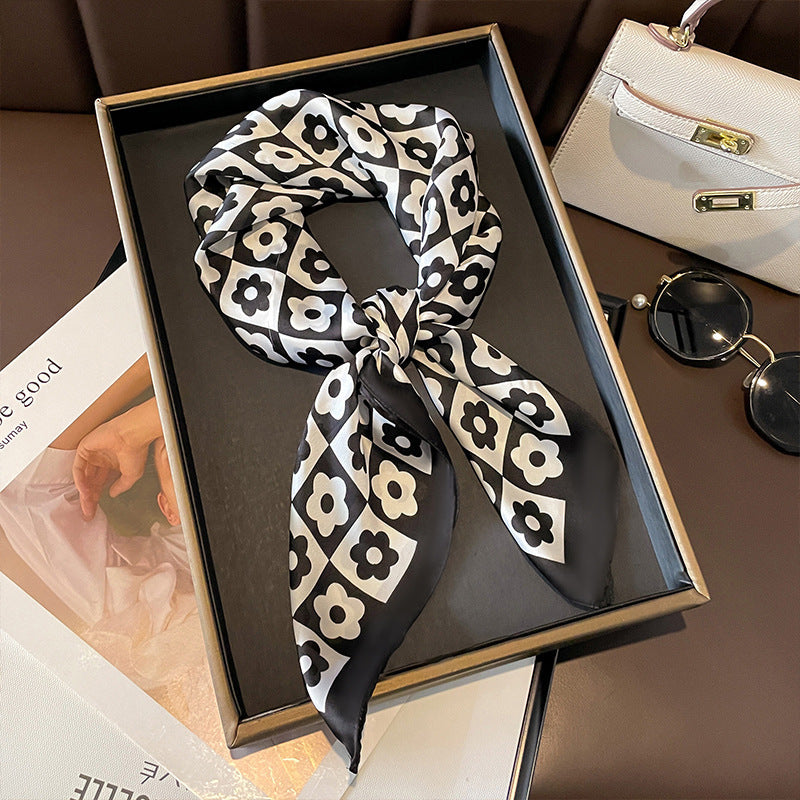 2025 autumn female cashew flower small square silk scarf / High-end neckband accessories & decoration