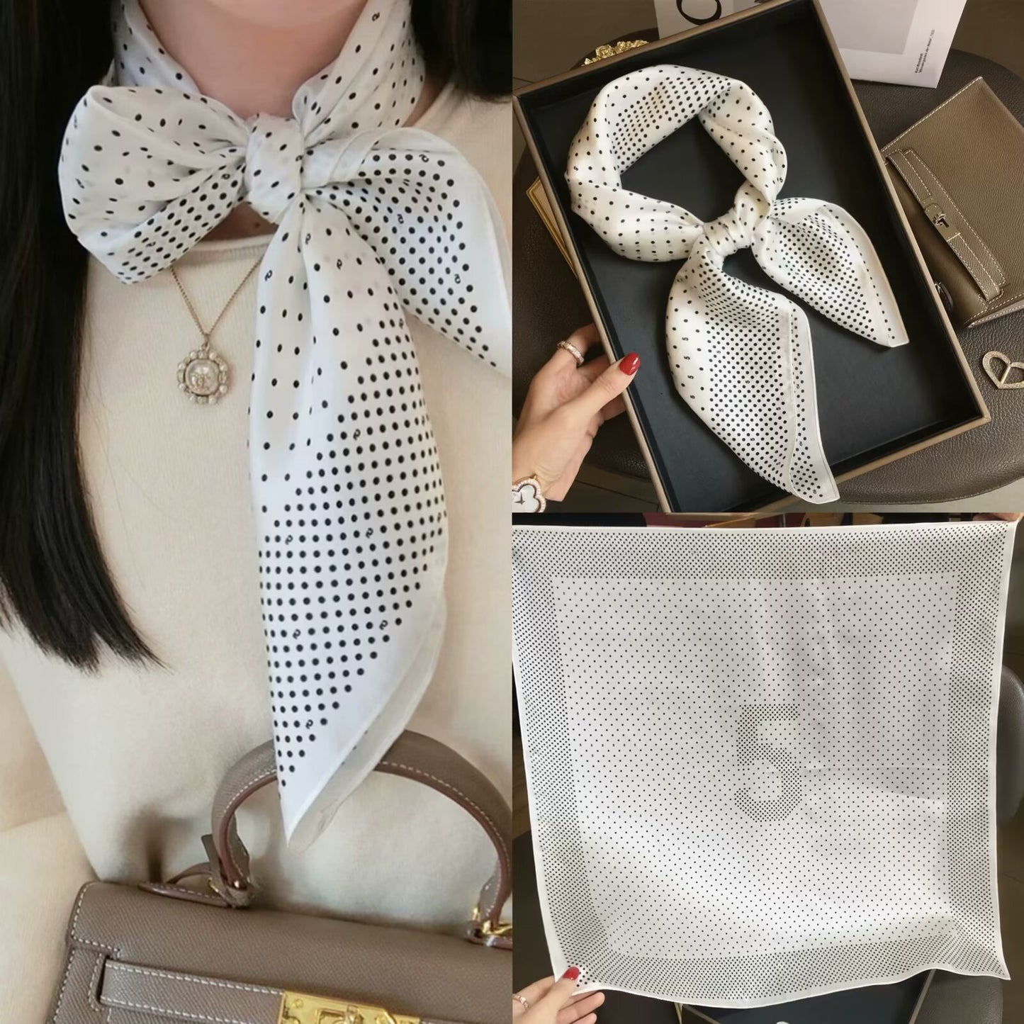 2025 autumn female cashew flower small square silk scarf / High-end neckband accessories & decoration