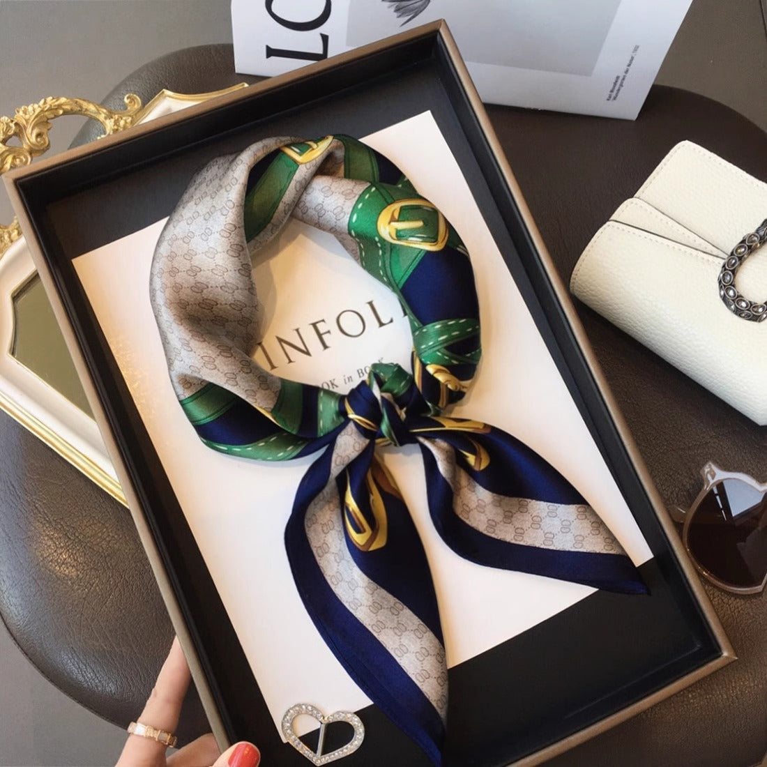 2025 autumn female cashew flower small square silk scarf / High-end neckband accessories & decoration