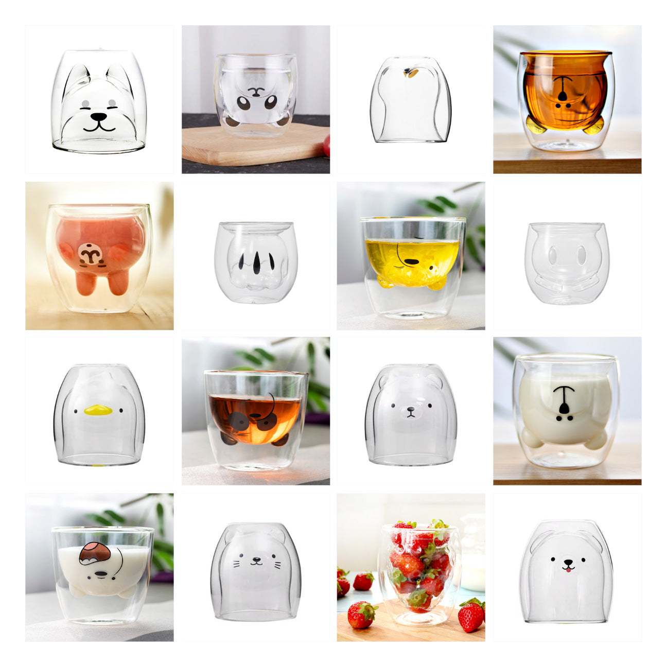 🥤Cartoon Double‑Layer Glass Cup 🌞