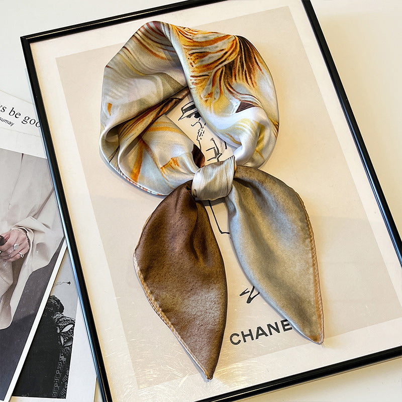 2025 autumn female cashew flower small square silk scarf / High-end neckband accessories & decoration