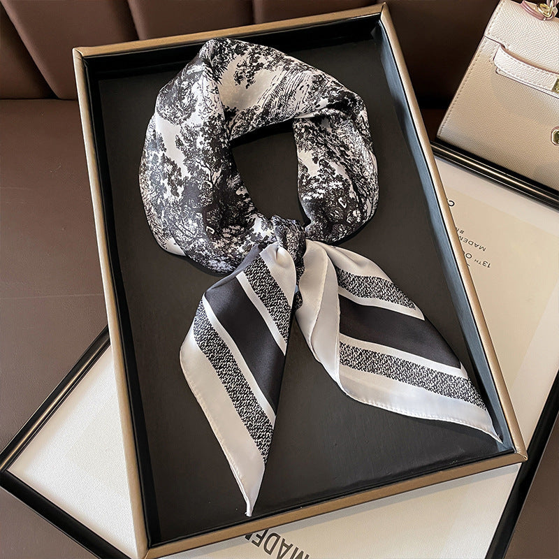 2025 autumn female cashew flower small square silk scarf / High-end neckband accessories & decoration