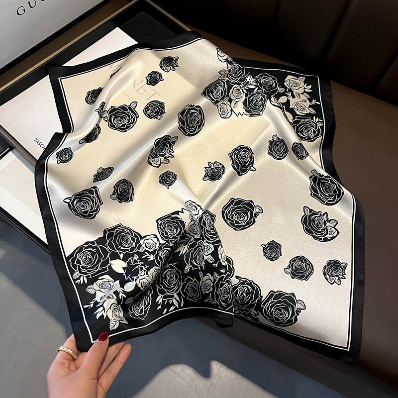 2025 autumn female cashew flower small square silk scarf / High-end neckband accessories & decoration