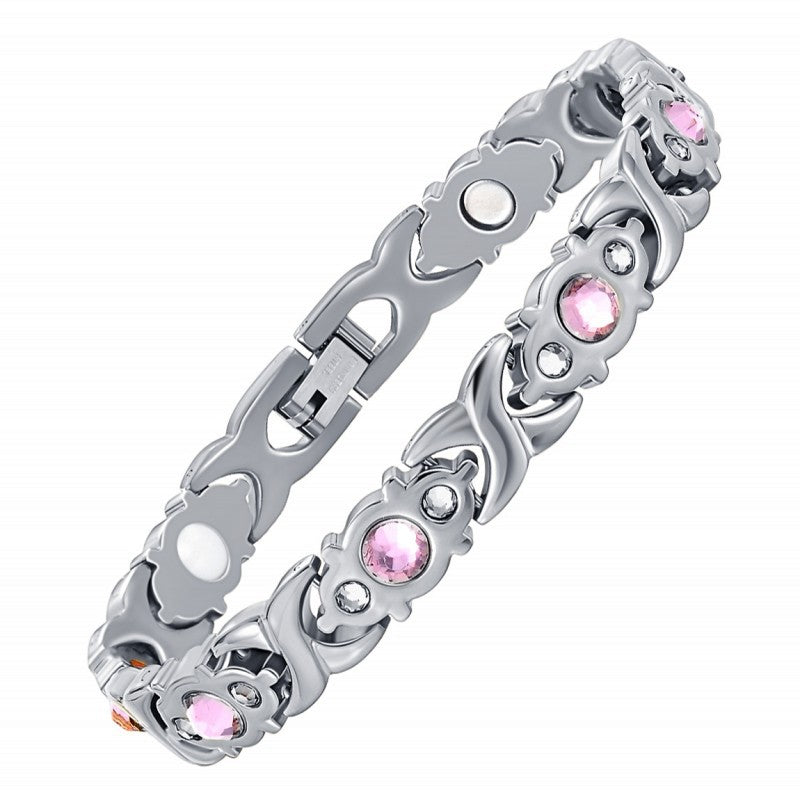 Fashion ladies stainless steel diamond-encrusted crystal germanium stone health magnet bracelet titanium steel magnetic bracelet does not fade