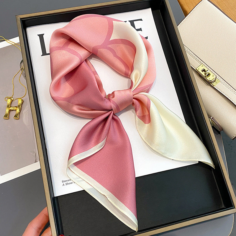 2025 autumn female cashew flower small square silk scarf / High-end neckband accessories & decoration