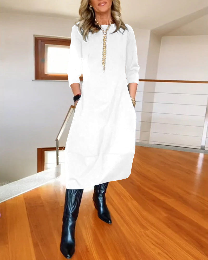 Autumn / Winter Loose Solid Color Long-Sleeve Dress