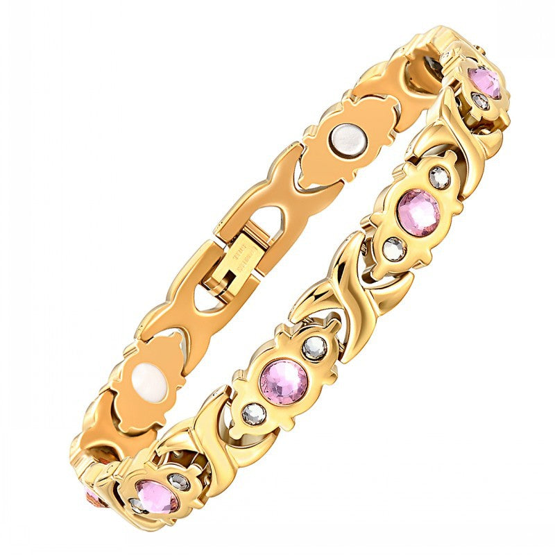 Fashion ladies stainless steel diamond-encrusted crystal germanium stone health magnet bracelet titanium steel magnetic bracelet does not fade