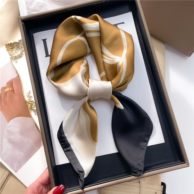 2025 autumn female cashew flower small square silk scarf / High-end neckband accessories & decoration