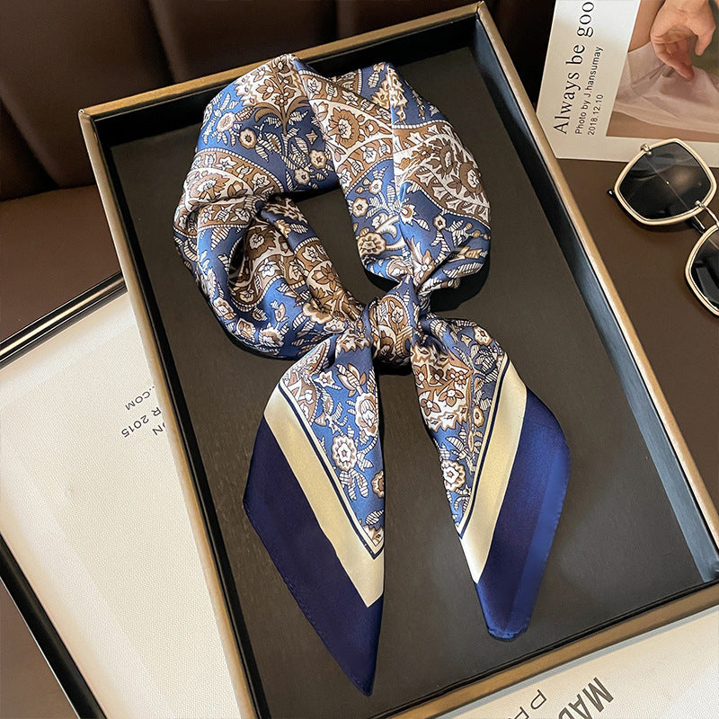 2025 autumn female cashew flower small square silk scarf / High-end neckband accessories & decoration