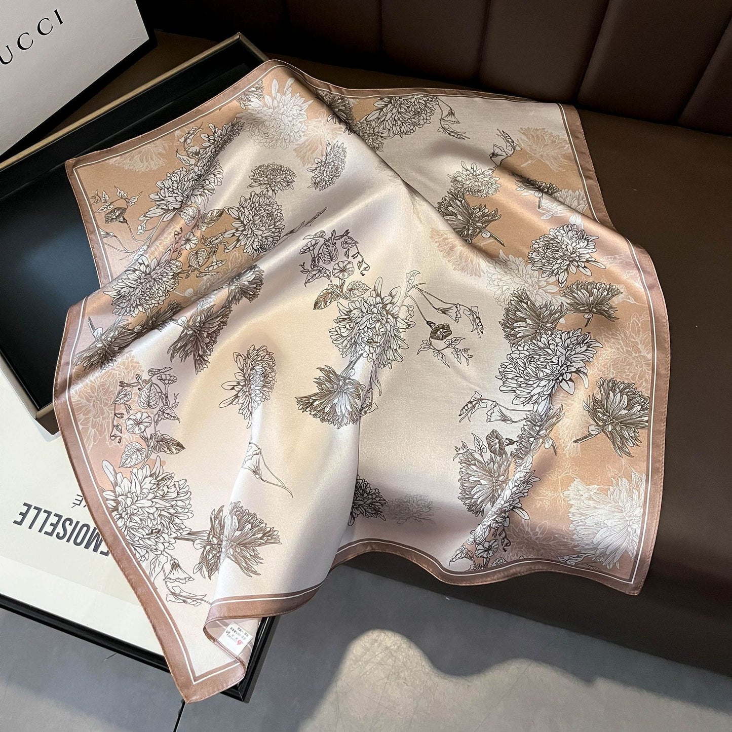 2025 autumn female cashew flower small square silk scarf / High-end neckband accessories & decoration