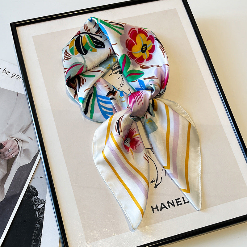 2025 autumn female cashew flower small square silk scarf / High-end neckband accessories & decoration