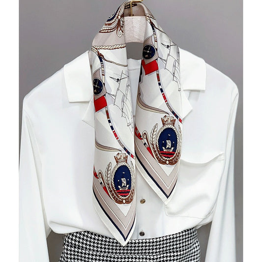 Striped Silk-Look Square Scarf