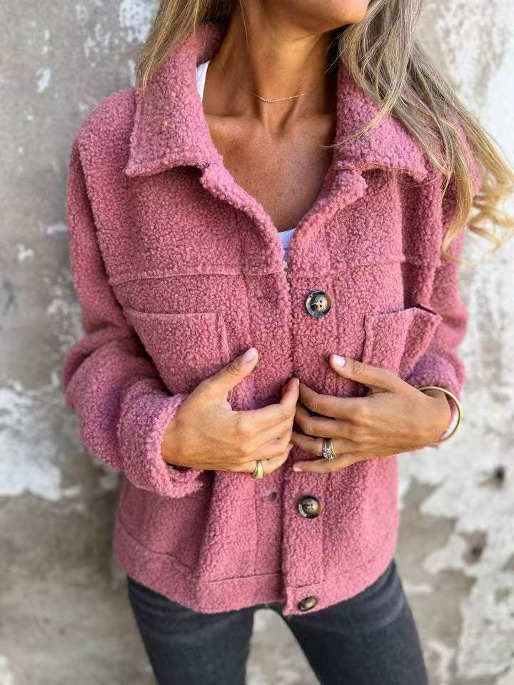 đ§„ Damen-Strickjacke aus Lammfell mit aufgesetzten Taschen â Herbst/Winter Freizeitjacke