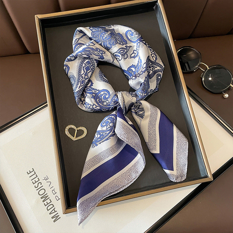 2025 autumn female cashew flower small square silk scarf / High-end neckband accessories & decoration