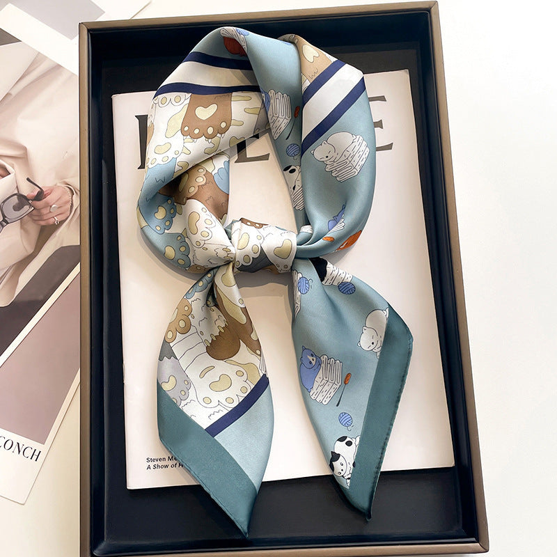 2025 autumn female cashew flower small square silk scarf / High-end neckband accessories & decoration