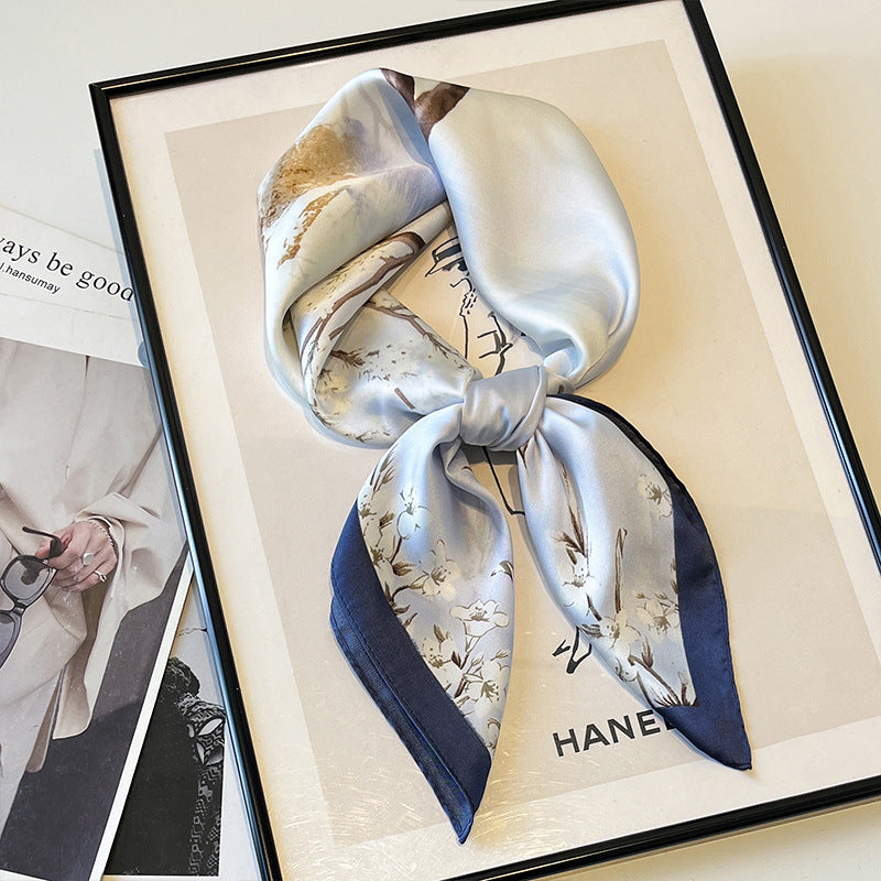 2025 autumn female cashew flower small square silk scarf / High-end neckband accessories & decoration
