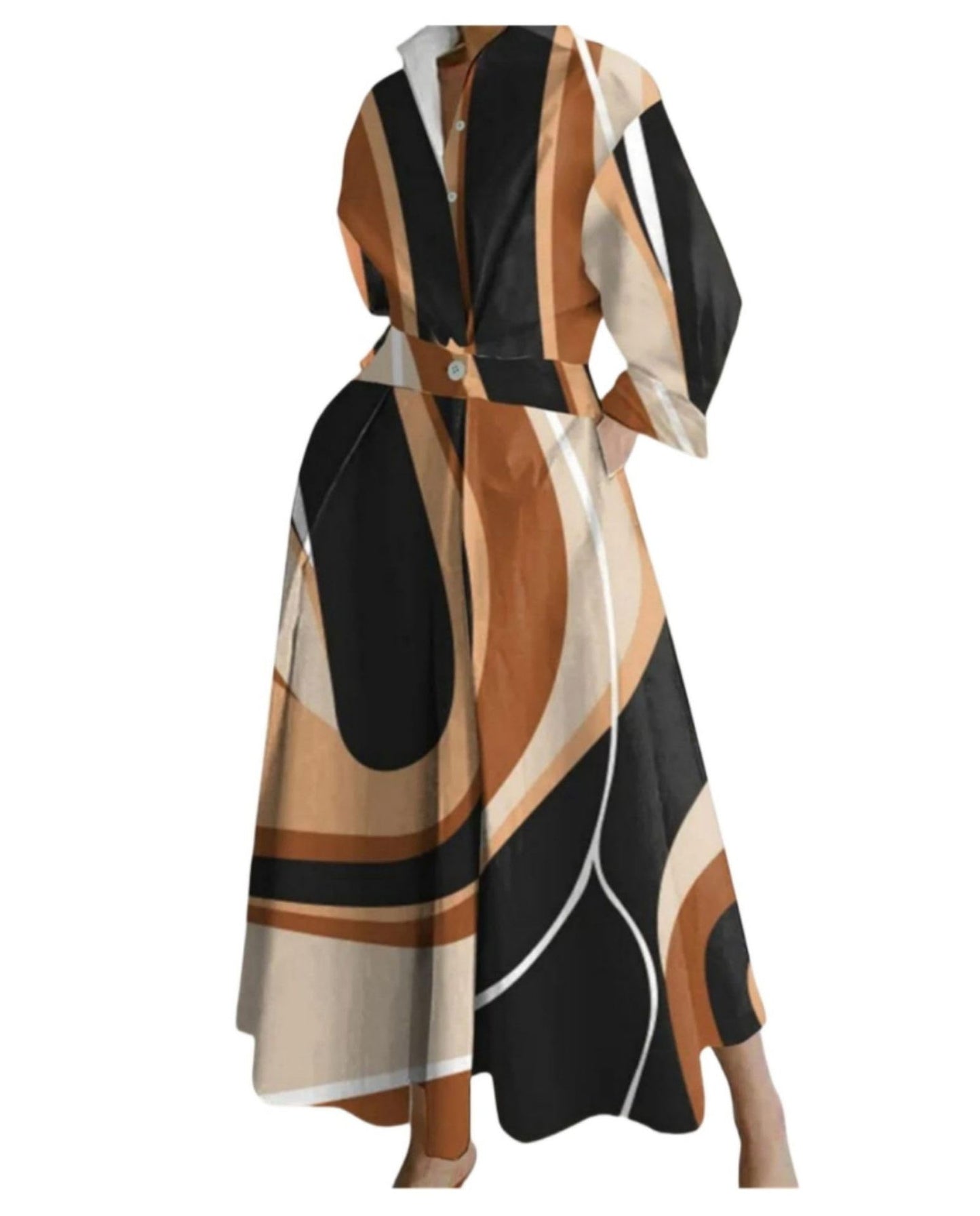 Lined Long-Sleeve Swing Dress