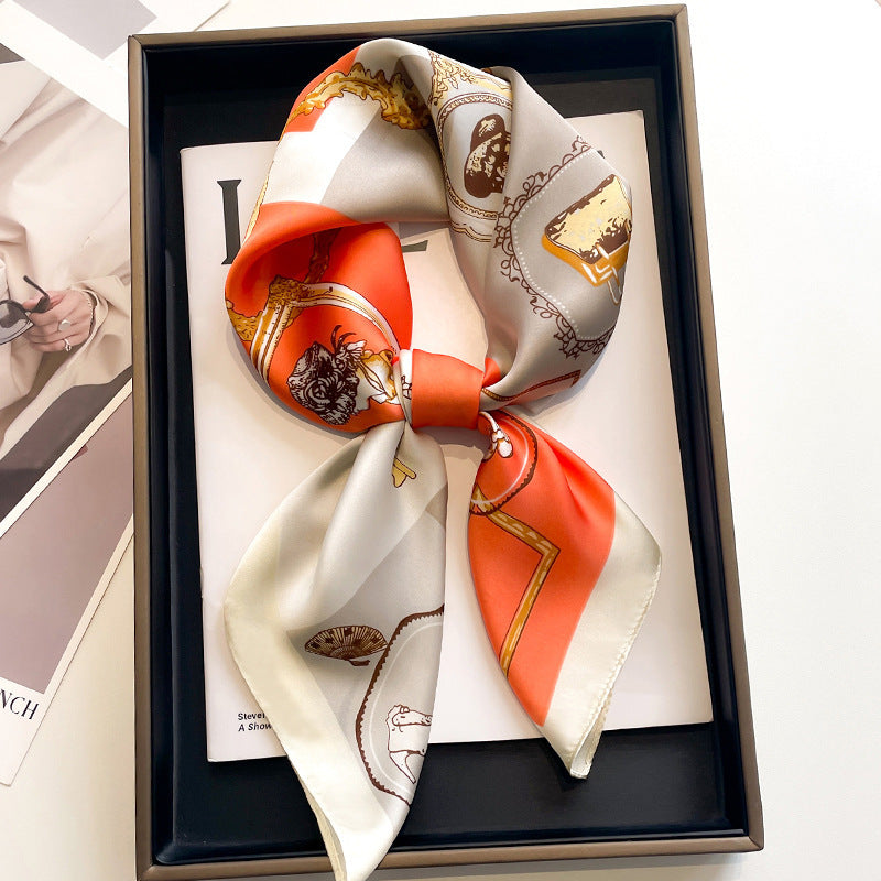 2025 autumn female cashew flower small square silk scarf / High-end neckband accessories & decoration