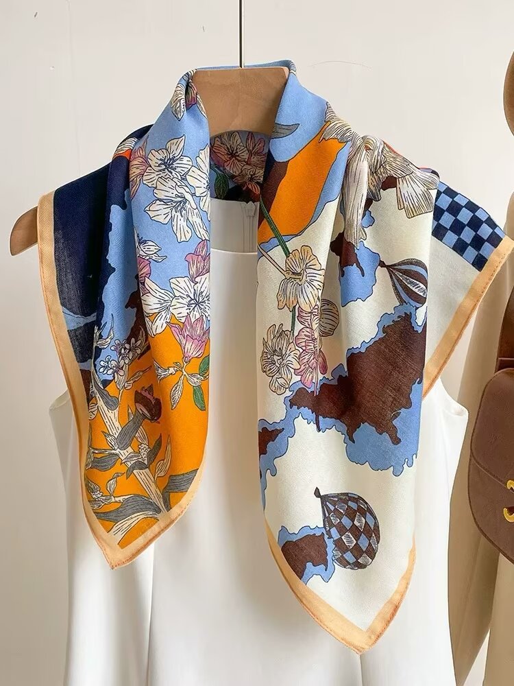 2025 autumn female cashew flower small square silk scarf / High-end neckband accessories & decoration
