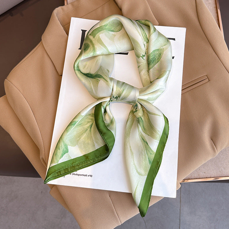 2025 autumn female cashew flower small square silk scarf / High-end neckband accessories & decoration