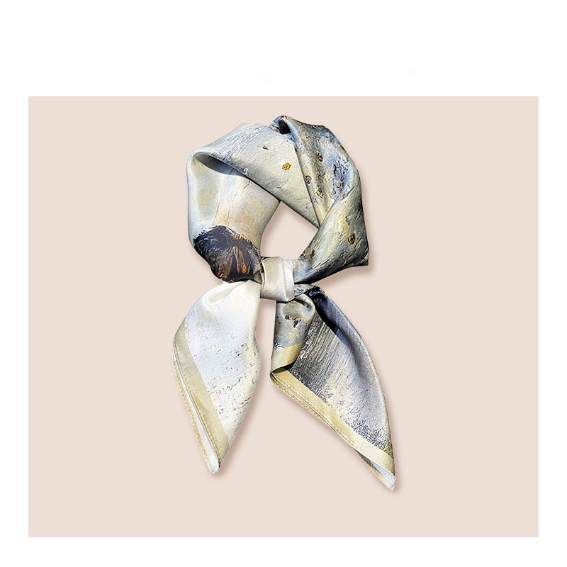 2025 autumn female cashew flower small square silk scarf / High-end neckband accessories & decoration