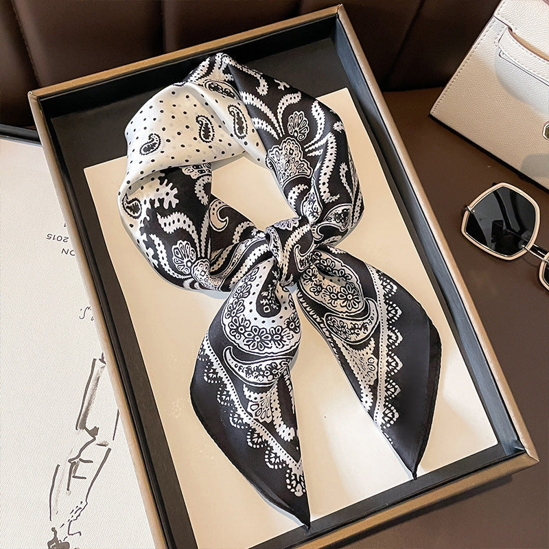 2025 autumn female cashew flower small square silk scarf / High-end neckband accessories & decoration