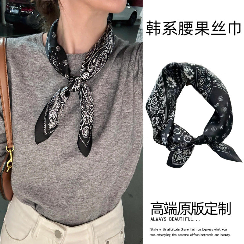 2025 autumn female cashew flower small square silk scarf / High-end neckband accessories & decoration