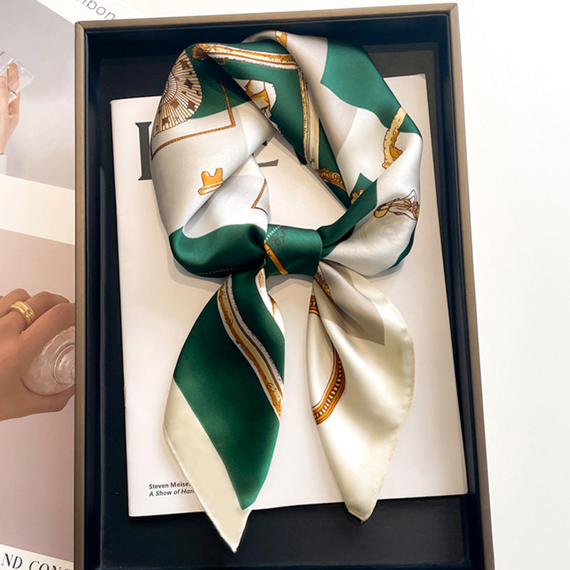 2025 autumn female cashew flower small square silk scarf / High-end neckband accessories & decoration