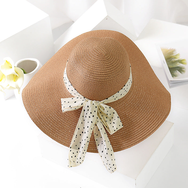 Women's chiffon ribbon straw hat