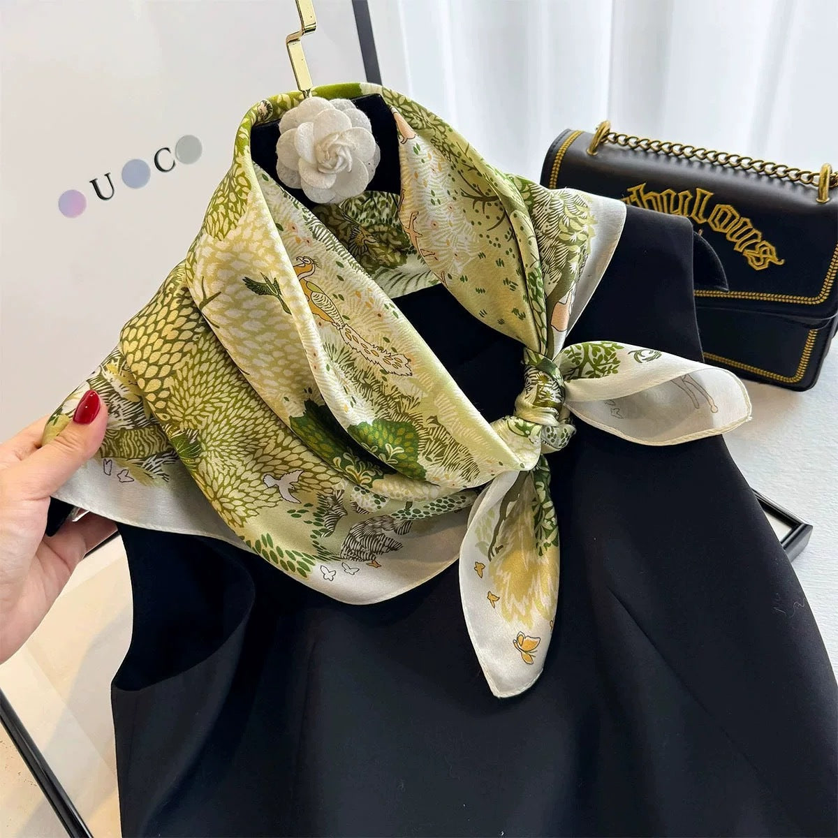 2025 autumn female cashew flower small square silk scarf / High-end neckband accessories & decoration