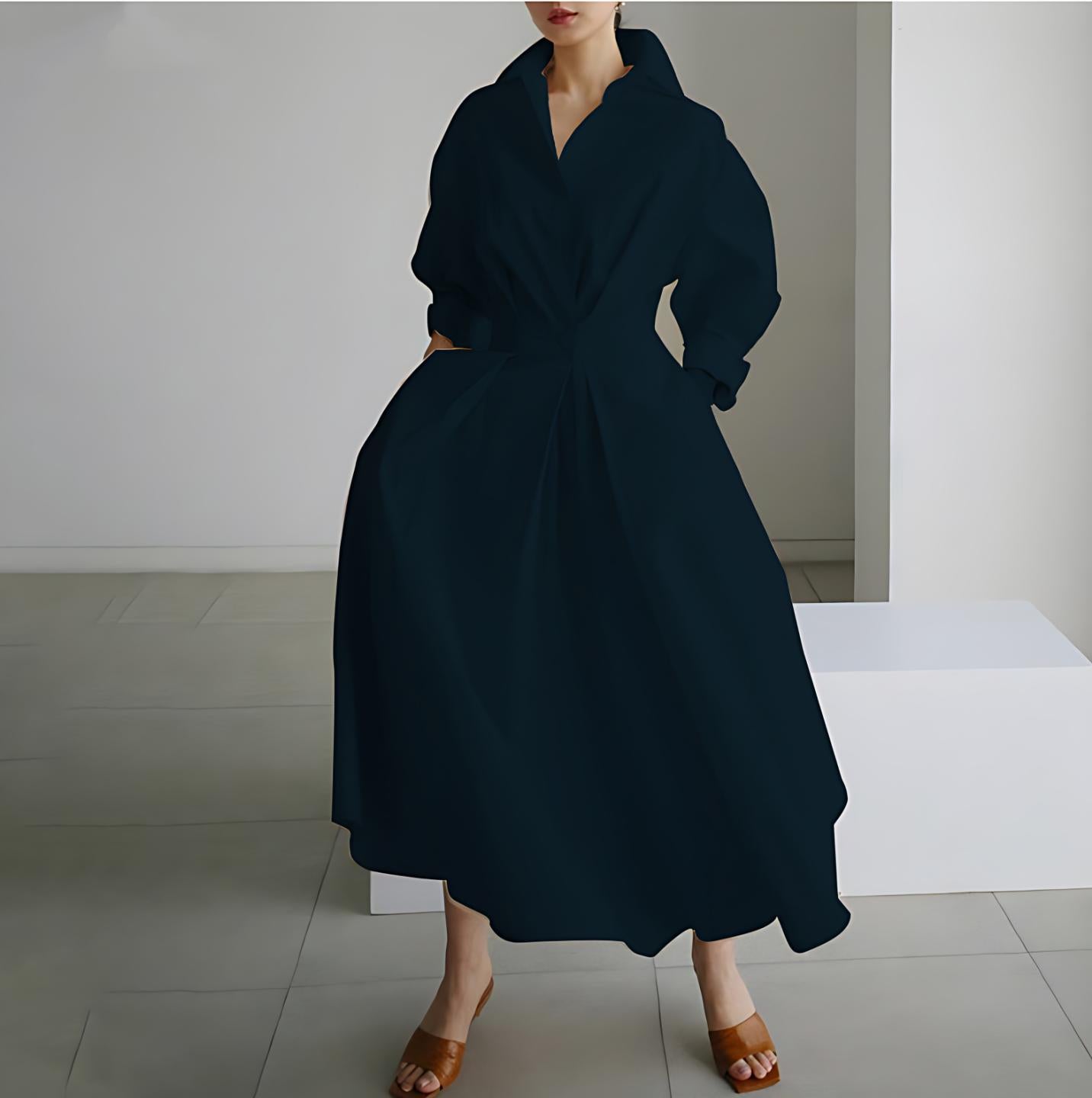 Lined Long-Sleeve Swing Dress