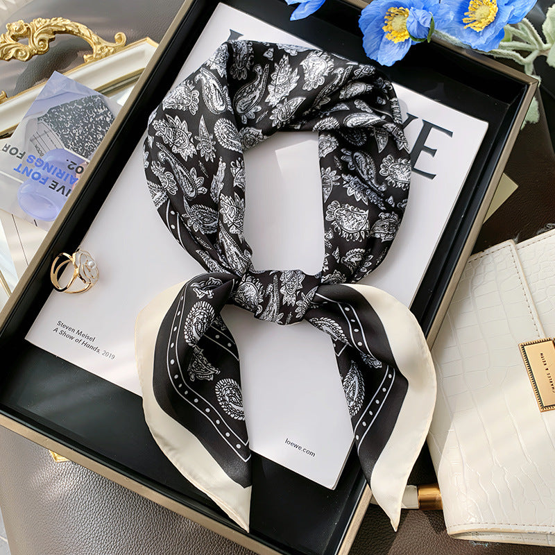 2025 autumn female cashew flower small square silk scarf / High-end neckband accessories & decoration