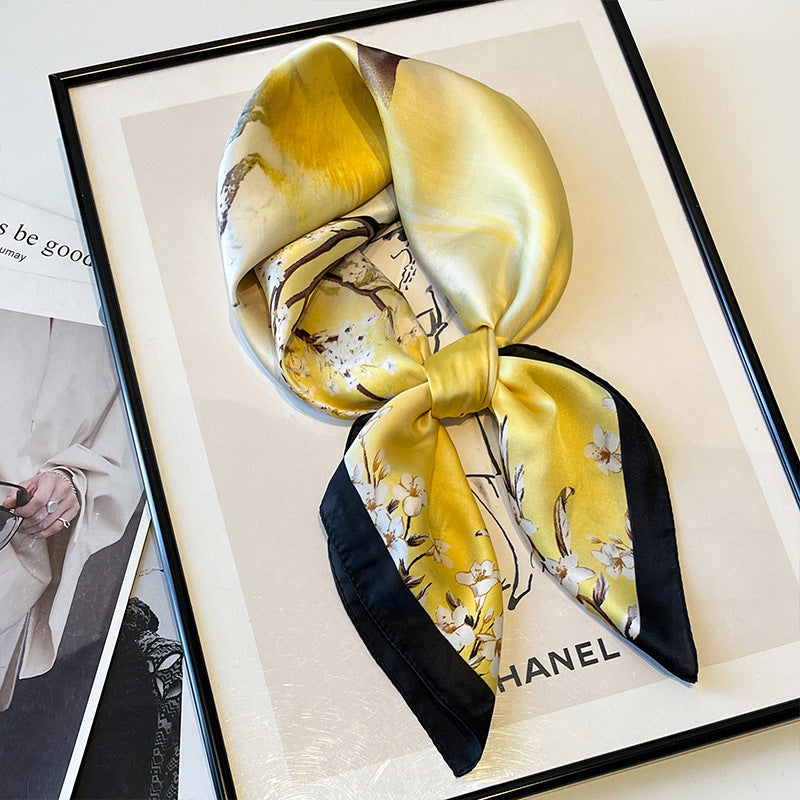 2025 autumn female cashew flower small square silk scarf / High-end neckband accessories & decoration
