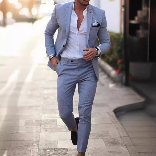 👔 Men’s Large‑Size Solid Suit – Two‑Piece, Single‑Button