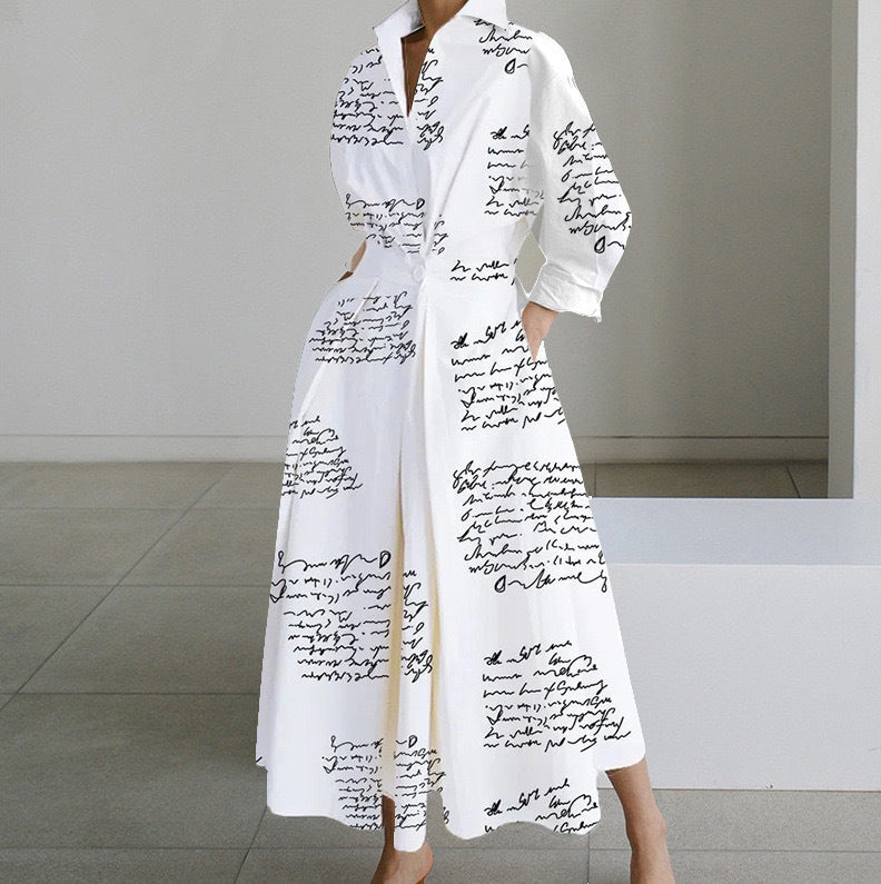 Lined Long-Sleeve Swing Dress