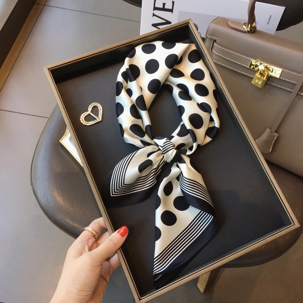 2025 autumn female cashew flower small square silk scarf / High-end neckband accessories & decoration