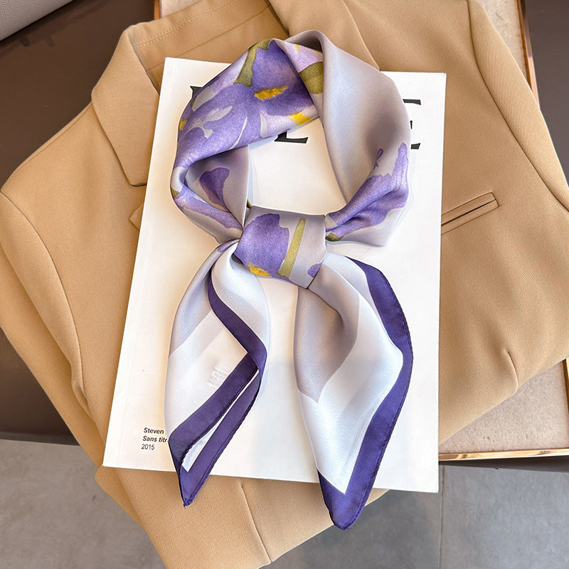 2025 autumn female cashew flower small square silk scarf / High-end neckband accessories & decoration
