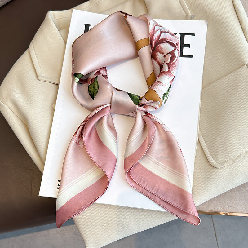2025 autumn female cashew flower small square silk scarf / High-end neckband accessories & decoration