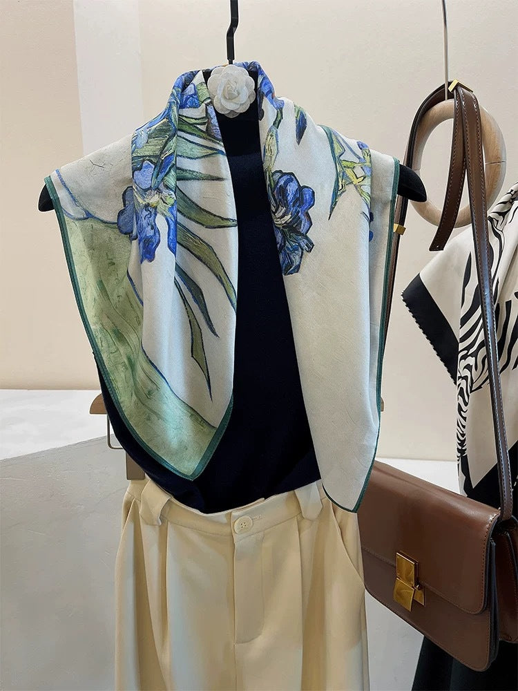 2025 autumn female cashew flower small square silk scarf / High-end neckband accessories & decoration
