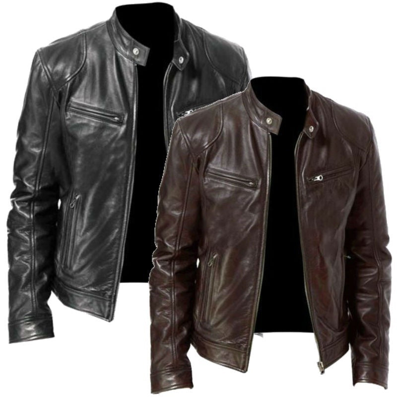 Men’s PU Leather Stand Collar Jacket